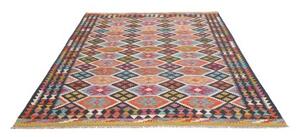Tappeto Kilim Geometrico Blu Scuro Rosso Corallo 179x253 Cm