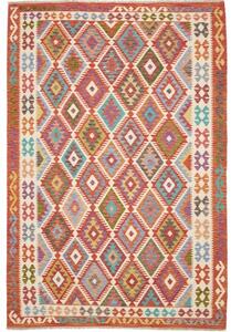 Tappeto Kilim Geometrico Rosso Avorio 203x301 Cm