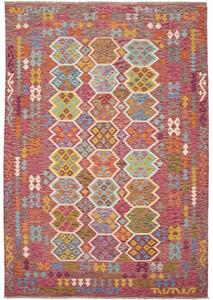 Tappeto Kilim Stilizzato Rosso Porpora Multicolore 201x294 Cm