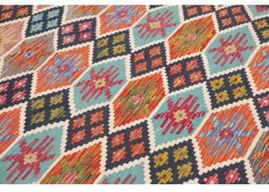 Tappeto Kilim Geometrico Blu Scuro Rosso Corallo 179x253 Cm