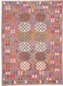 Tappeto Kilim Stilizzato Rosso Azzurro 184x251 Cm