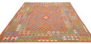 Tappeto Kilim Geometrico Arancione Azzurro 203x291 Cm