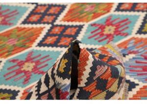 Tappeto Kilim Geometrico Blu Scuro Rosso Corallo 179x253 Cm