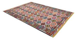 Tappeto Kilim Geometrico Blu Scuro Rosso Corallo 179x253 Cm