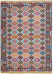 Tappeto Kilim Geometrico Blu Scuro Rosso Corallo 179x253 Cm