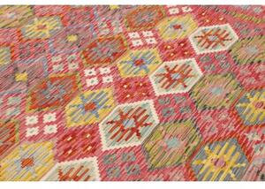 Tappeto Kilim Stilizzato Rosso Mattone Giallo Senape 203x298 Cm