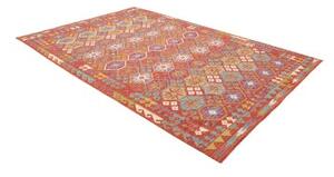 Tappeto Kilim Stilizzato Rosso Turchese 205x301 Cm