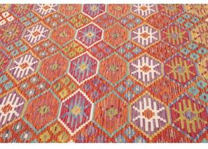 Tappeto Kilim Stilizzato Rosso Turchese 205x301 Cm