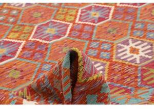 Tappeto Kilim Stilizzato Rosso Turchese 205x301 Cm