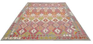 Tappeto Kilim Geometrico Azzurro Rosso Corallo 208x294 Cm