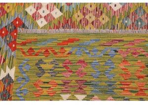 Tappeto Kilim Geometrico Verde Oliva Rosso Mattone 249x338 Cm