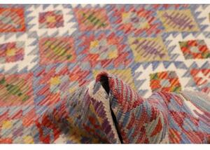 Tappeto Kilim Geometrico Rosso Mattone Azzurro 204x292 Cm
