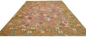 Tappeto Kilim Geometrico Verde Oliva Rosso Mattone 249x338 Cm