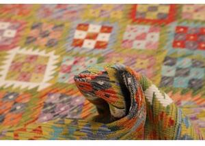 Tappeto Kilim Geometrico Verde Oliva Rosso Mattone 249x338 Cm