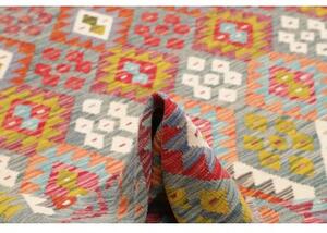 Tappeto Kilim Geometrico Azzurro Rosso Corallo 208x294 Cm
