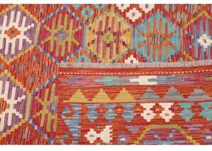 Tappeto Kilim Stilizzato Rosso Turchese 205x301 Cm