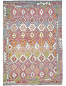 Tappeto Kilim Geometrico Azzurro Rosso Corallo 208x294 Cm