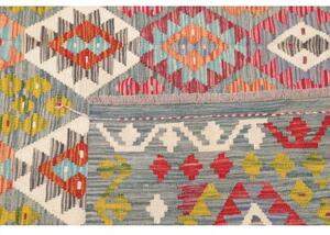 Tappeto Kilim Geometrico Azzurro Rosso Corallo 208x294 Cm