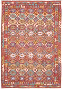 Tappeto Kilim Stilizzato Rosso Turchese 205x301 Cm