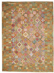 Tappeto Kilim Geometrico Verde Oliva Rosso Mattone 249x338 Cm
