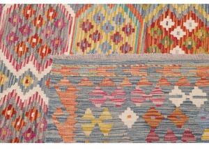 Tappeto Kilim Geometrico Azzurro Arancione 247x351 Cm