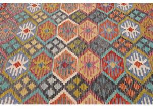 Tappeto Kilim Geometrico Grigio Scuro Multicolore 208x301 Cm