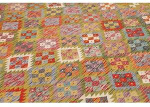Tappeto Kilim Geometrico Verde Oliva Rosso Mattone 249x338 Cm