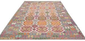 Tappeto Kilim Stilizzato Grigio Multicolore 204x301 Cm