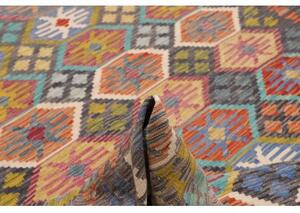 Tappeto Kilim Geometrico Grigio Scuro Multicolore 208x301 Cm