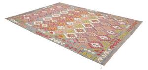 Tappeto Kilim Geometrico Azzurro Rosso Corallo 208x294 Cm