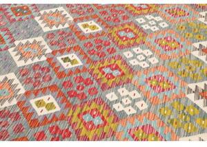 Tappeto Kilim Geometrico Azzurro Rosso Corallo 208x294 Cm