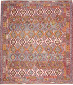 Tappeto Kilim Geometrico Rosso Mattone Multicolore 255x296 Cm
