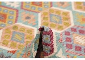 Tappeto Kilim Geometrico Azzurro Rosso Mattone 252x296 Cm