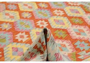 Tappeto Kilim Geometrico Arancione Azzurro 254x294 Cm