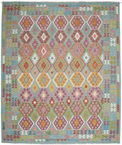 Tappeto Kilim Geometrico Azzurro Rosso Mattone 252x296 Cm