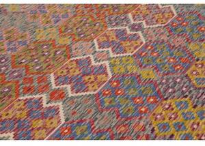 Tappeto Kilim Stilizzato Grigio Multicolore 253x349 Cm