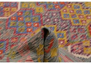 Tappeto Kilim Stilizzato Grigio Multicolore 253x349 Cm