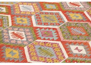 Tappeto Kilim Geometrico Rosso Azzurro 253x294 Cm