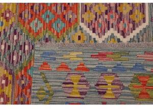 Tappeto Kilim Stilizzato Grigio Multicolore 253x349 Cm