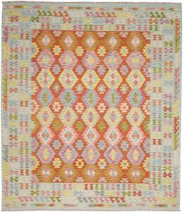 Tappeto Kilim Geometrico Arancione Azzurro 254x294 Cm