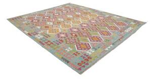 Tappeto Kilim Geometrico Azzurro Rosso Mattone 252x296 Cm