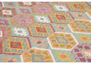 Tappeto Kilim Geometrico Azzurro Rosso Mattone 252x296 Cm