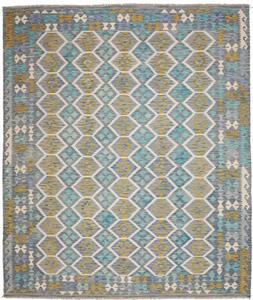 Tappeto Kilim Geometrico Blu Turchese 250x299 Cm