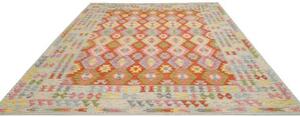 Tappeto Kilim Geometrico Arancione Azzurro 254x294 Cm