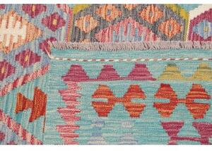 Tappeto Kilim Geometrico Azzurro Rosso Mattone 252x296 Cm