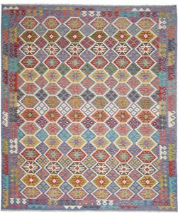 Tappeto Kilim Geometrico Azzurro Rosso 256x299 Cm