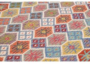 Tappeto Kilim Geometrico Azzurro Rosso 256x299 Cm