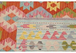 Tappeto Kilim Geometrico Arancione Azzurro 254x294 Cm