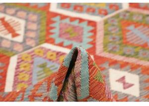 Tappeto Kilim Geometrico Rosso Azzurro 253x294 Cm