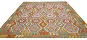 Tappeto Kilim Geometrico Verde Oliva Multicolore 257x295 Cm